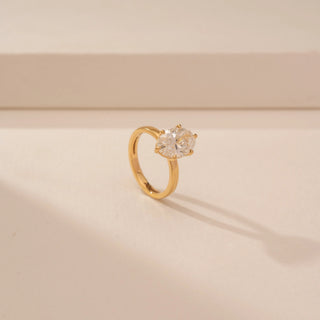 Angled view of Royal Oval Bloom Diamond Ring in 14KT Yellow Gold, featuring an oval lab-grown diamond in a floral design.