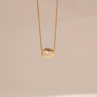 Front view of Oval Solitaire Diamond Pendant in 14KT Yellow Gold, featuring a bezel-set oval lab-grown diamond on a fine chain.