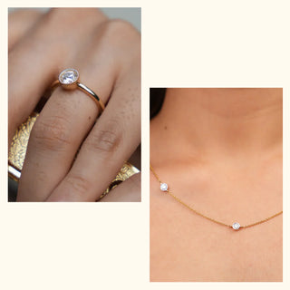 Set of 2|Basket Lab Grown Diamond Jewelry Set | Engagement Ring & Necklace