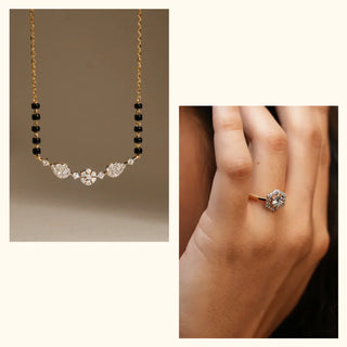 Set of 2|Bloom & Halo Lab Grown Diamond Jewelry Set | Mangalsutra Pendant & Engagement Ring