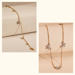 Set of 2|Butterfly Lab Grown Diamond Jewelry Set | Link Necklace & Chain Bracelet