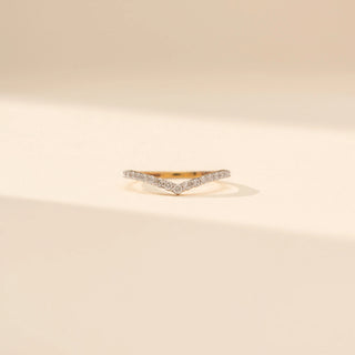 Front view of V-Shaped Diamond Ring in 14KT Yellow Gold, featuring round lab-grown diamonds along the V-shaped band.