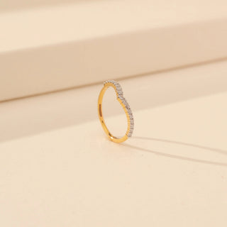 Angled view of V-Shaped Diamond Ring in 14KT Yellow Gold, featuring round lab-grown diamonds along the V-shaped band.