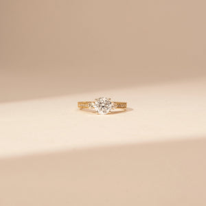 Floral Engraved Three Diamond Ring