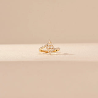 Front view of Floral Cluster Diamond Ring in 14KT Yellow Gold, featuring a pavé leaf-inspired cluster and curved diamond band.