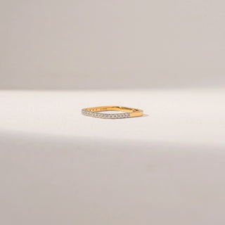 Front view of Diamond Band Ring in 14KT Yellow Gold, featuring a row of round lab-grown diamonds along the band.