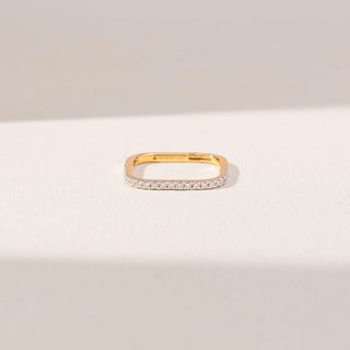 Top view of Diamond Band Ring in 14KT Yellow Gold, featuring round lab-grown diamonds set along the front of the band.