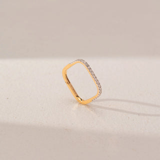 Angled view of Diamond Band Ring in 14KT Yellow Gold, featuring round lab-grown diamonds set along the front of the band.