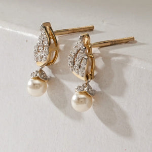 Pearl Drop Spiral Diamond Earrings