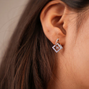 Geometric Charm Diamond Stud Earrings