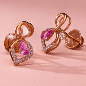 Pink Drop Ribbon Diamond Earrings