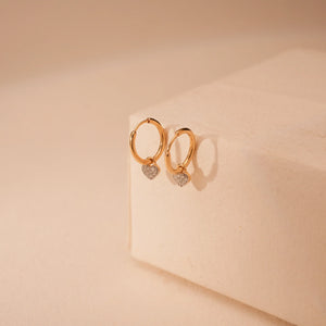 Glimmer Heart Drop Hoop Earrings