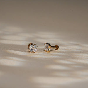 Diamond Cluster Flower Stud Earrings