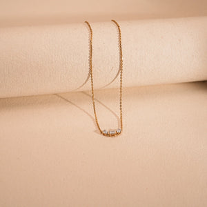 Three Stone Baguette Bar Necklace