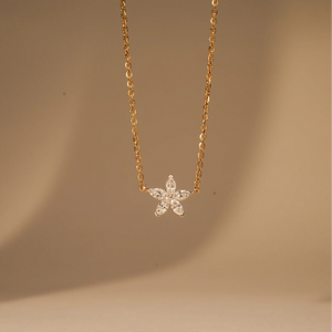 Dainty Flower Charm Diamond Necklace