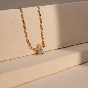 Dainty Flower Charm Diamond Necklace