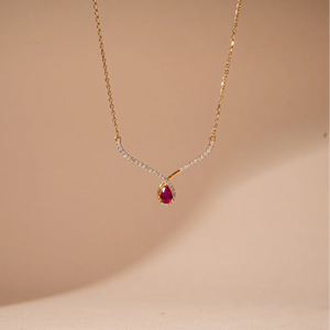 Graceful V-Curve Ruby Pendant Necklace