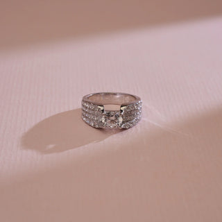 14KT White Gold Classic Pavé Diamond Cluster Ring with round centre diamond and three rows of pavé-set EF VVS diamonds, showcasing brilliance, bold sparkle, and timeless luxury design.