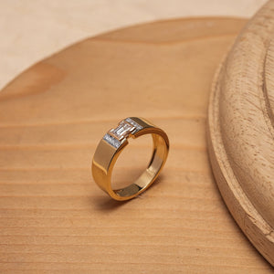 Modern Gold Baguette Mens Ring