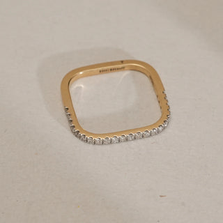 Top view of Modern Geometric Diamond Ring in 14KT Yellow Gold, featuring a square-edged design adorned with EF VVS round diamonds totalling 0.197 carats for bold elegance.
