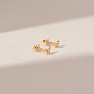 Side view of Butterfly Diamond Earrings in 18KT Yellow Gold, featuring round lab-grown diamonds with delicate butterfly designs.
