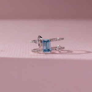 Blue Emerald Leaf Wrap Diamond Ring