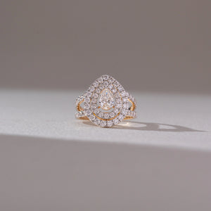 Grand Pear Double Halo Diamond Ring