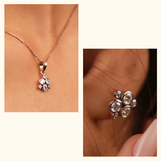 Set of 2|Clover Charm Lab Grown Diamond Jewelry Set | Pendant & Stud Earrings