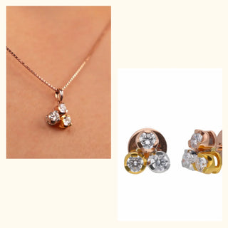 Set of 2|Clover Lab Grown Diamond Jewelry Set | Pendant & Stud Earrings