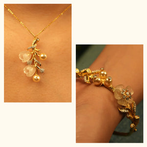 Set of 2|Coral Vine Pendant & Blooming White Coral Bracelet Set