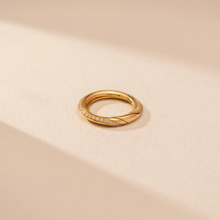 Top view of Graceful Interlocking Diamond Band Ring in 14KT Yellow Gold, featuring round brilliant lab-grown diamonds.