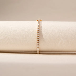 Front view of Diamond Tennis Bracelet in 14KT Yellow Gold, featuring a continuous row of round lab-grown diamonds.