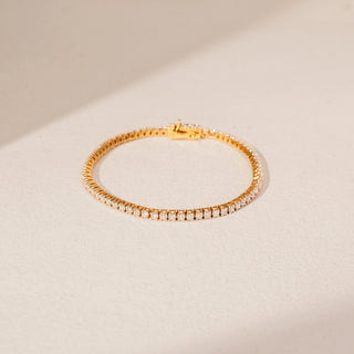 Top view of Diamond Tennis Bracelet in 14KT Yellow Gold, featuring a continuous row of round lab-grown diamonds.