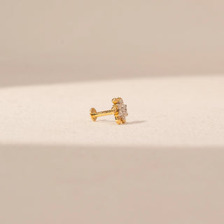 Side view of Floral Cluster Diamond Nosepin in 14KT Yellow Gold, featuring round lab-grown diamonds in a petal-inspired setting.