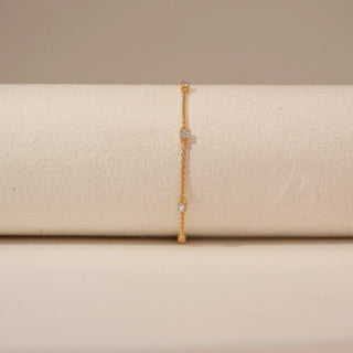 Front view of Delicate Station Diamond Chain Bracelet in 14KT Yellow Gold, featuring round lab-grown diamond stations.