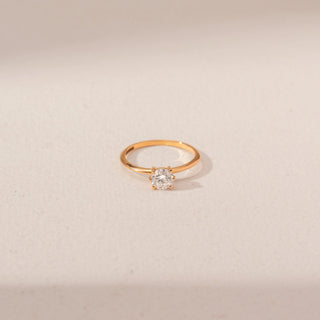 Top view of Round Solitaire Diamond Ring in 14KT Yellow Gold, featuring a round lab-grown diamond in a prong setting.