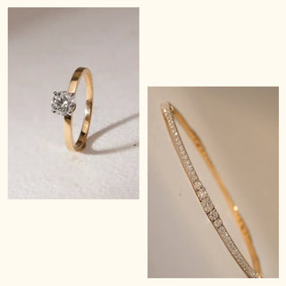 Set of 2|Elegant Lab Grown Diamond Jewelry Set | Center Bangle & Solitaire Ring