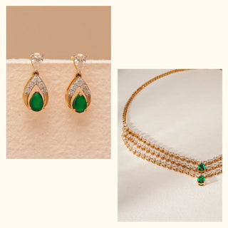 Set of 2|Emerald Lab Grown Diamond Jewelry Set | Necklace & Drop Earrings