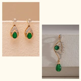 Set of 2|Emerald Raindrop Lab Grown Diamond Jewelry Set | Earrings & Pendant