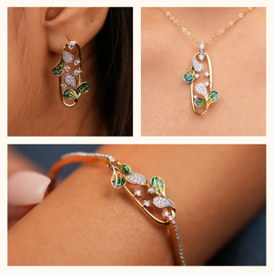 Set of 3|Enamel Lab Grown Diamond Jewellery Set | Earrings, Pendant & Bracelet