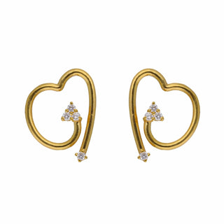 The image features front-side view of a female 14 KT yellow gold Stud Earring secured through a bombay screw weighing 2.187 grams, set with a 0.08 carat lab-grown diamond and displayed against a white background. This earring boasts a contemporary heart-shaped design with clean, geometric edges, crafted in sleek yellow gold. The diamond is set to enhance the heart’s bold, modern shape, adding a touch of elegant sparkle