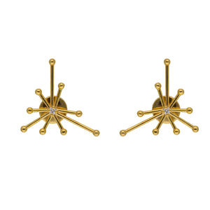 Golden Starburst Diamond Stud Earrings