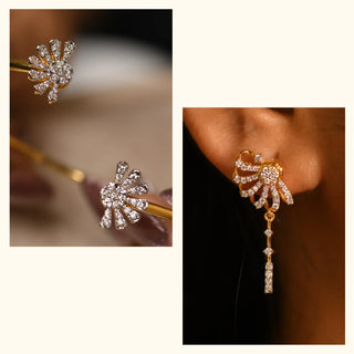 Set of 2|Floral Lab Grown Diamond Jewelry Set | Flower Drop Earrings & Gold Bracelet