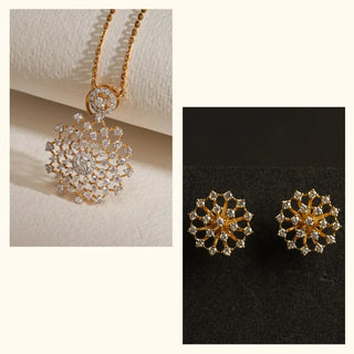 Set of 2|Floral Lab Grown Diamond Jewelry Set | Necklace & Stud Earrings