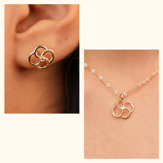 Set of 2|Floral Lab Grown Diamond Jewelry Set | Pendant & Stud Earrings