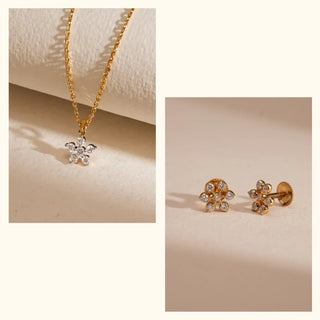 Set of 2|Floral Lab Grown Diamond Jewelry Set | Pendant & Stud Earrings