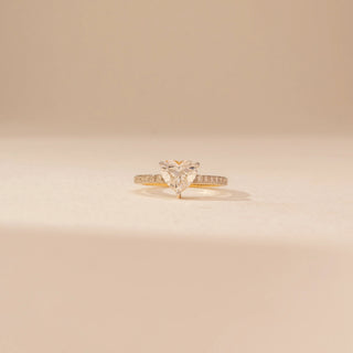 Front view of Delicate Heart Solitaire Diamond Ring in 14KT Yellow Gold, featuring a heart-cut lab-grown diamond.
