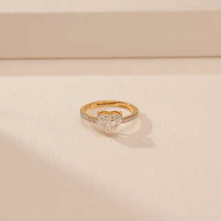 Top view of Delicate Heart Solitaire Diamond Ring in 14KT Yellow Gold, featuring a heart-cut lab-grown diamond.