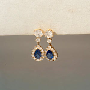 Royal Sapphire Halo Drop Earring