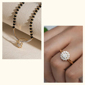 set of 2|Golden Bloom Lab Grown Diamond Jewellery Set | Mangalsutra & Floral Ring